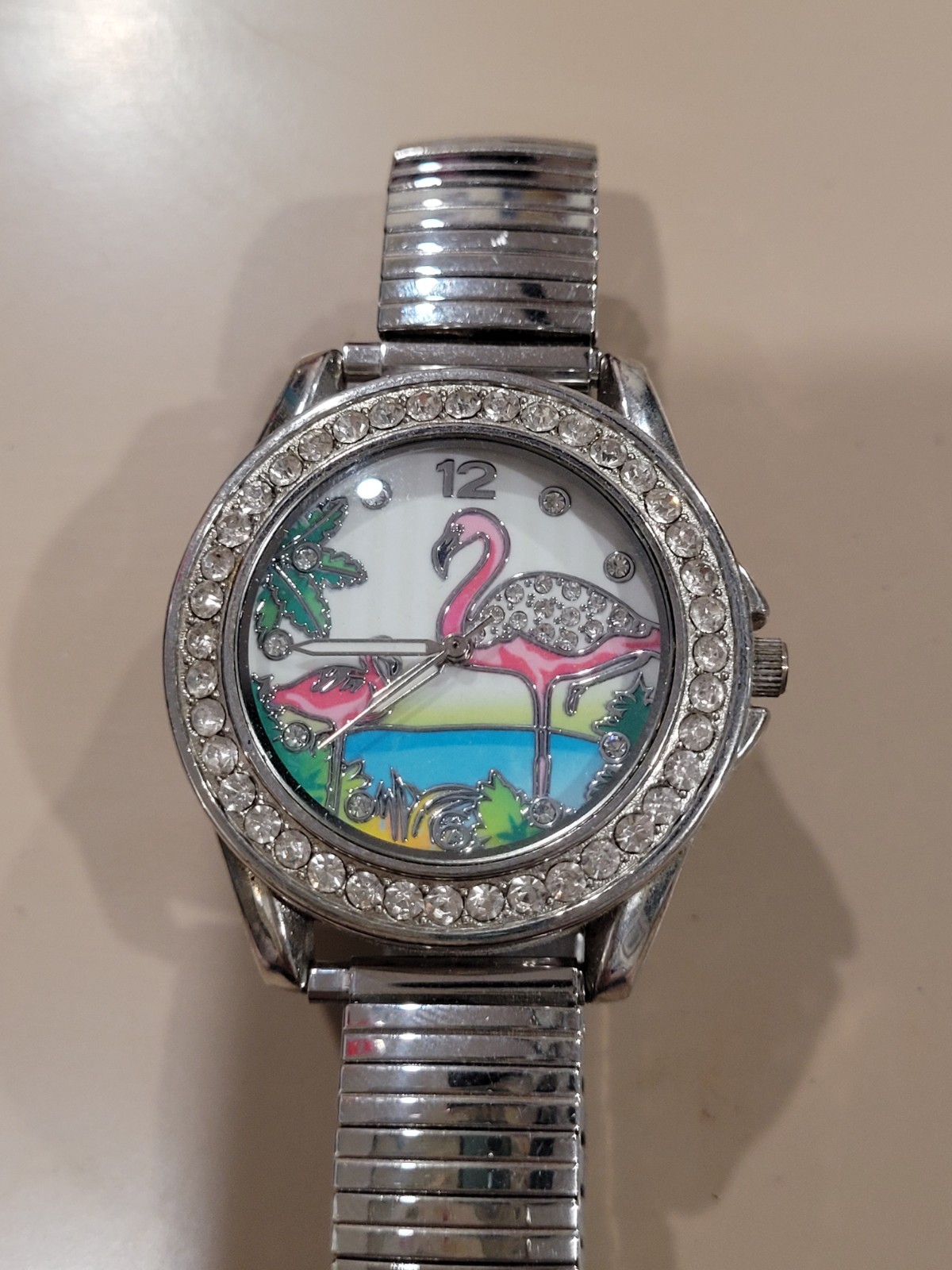 Accutime Attenviron Women’s Quartz Analog Watch Stainless Steel Flamingo