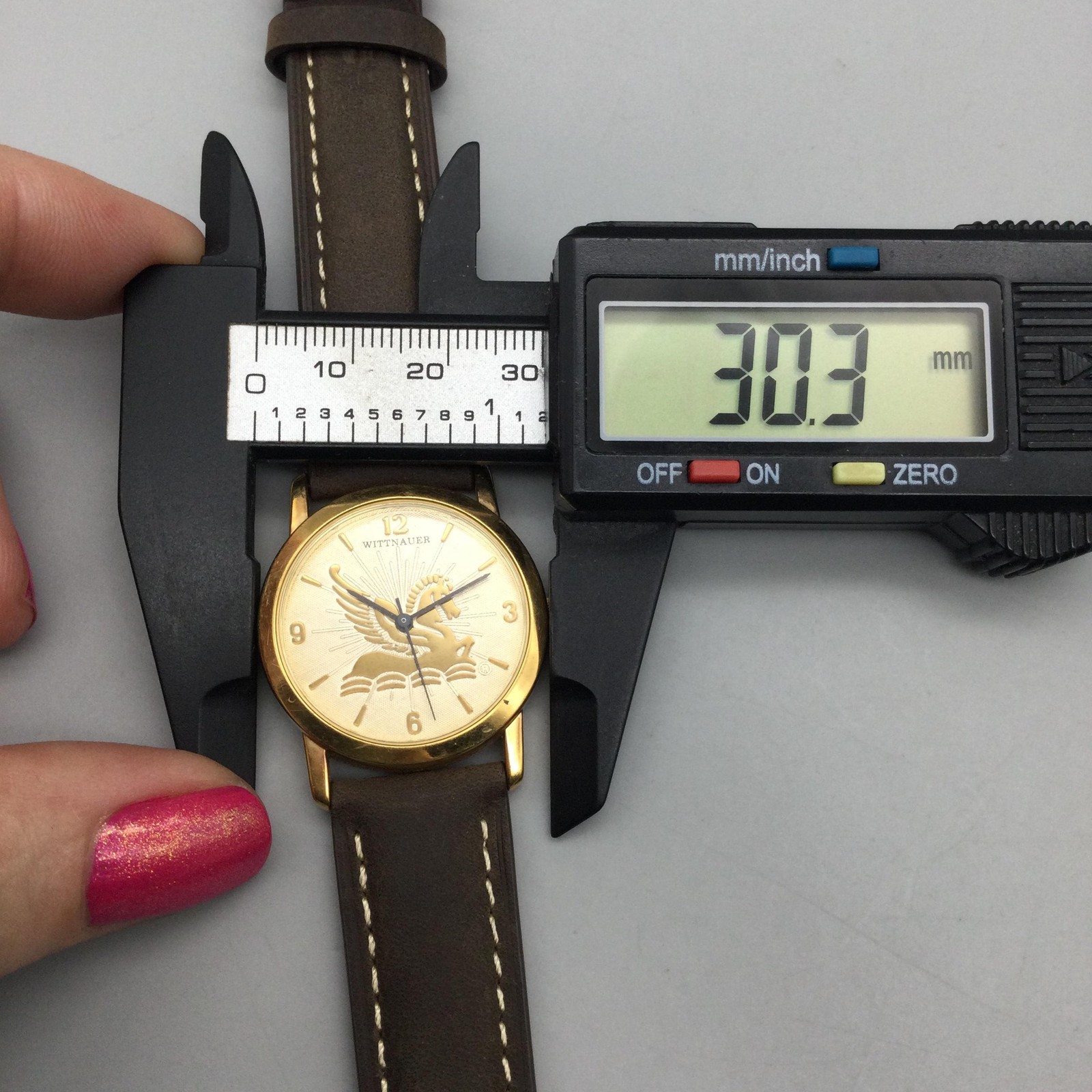Wittnauer Womens Watch 30mm Gold Tone Pegasus Dial Brown Leather New Battery