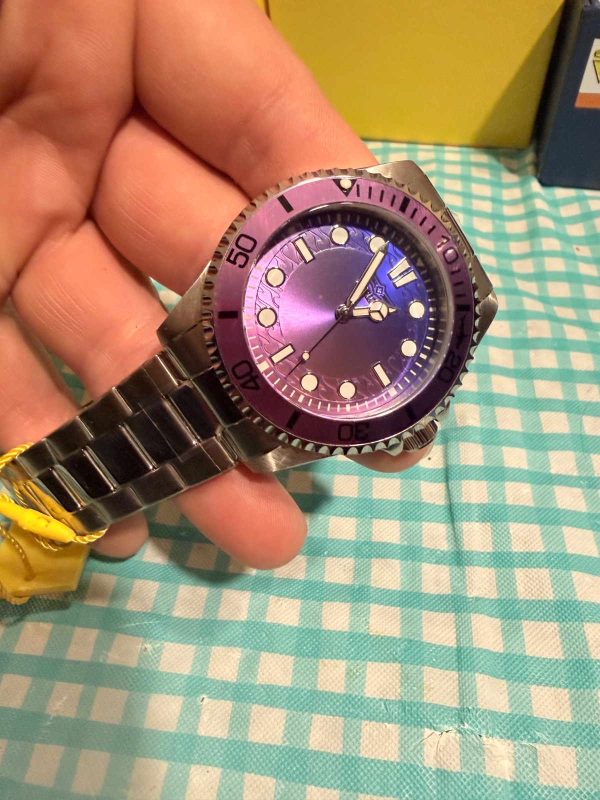 Invicta Pro Diver Mens Quartz Watch 43mm Purple/Blue Gradient Dial Bezel Steel