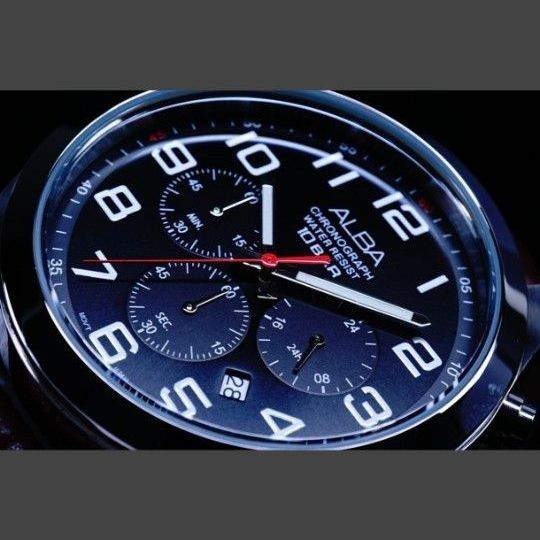 Seiko overseas model ALBA chronograph wristwatch 10BAR brown leather band black