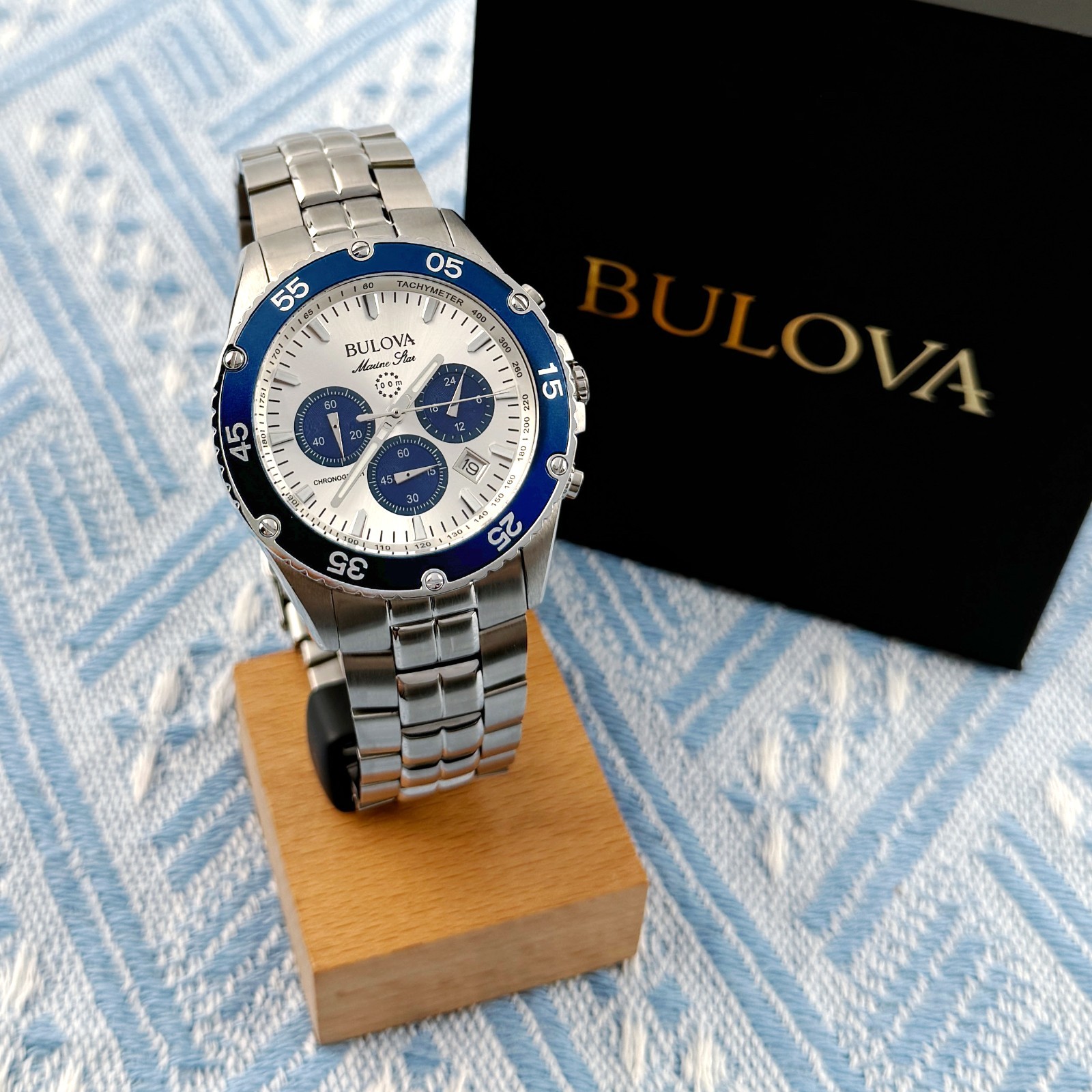 Bulova Marine Star Classic Quartz Men’s Watch Silver White Dial 41.5mm/98B423