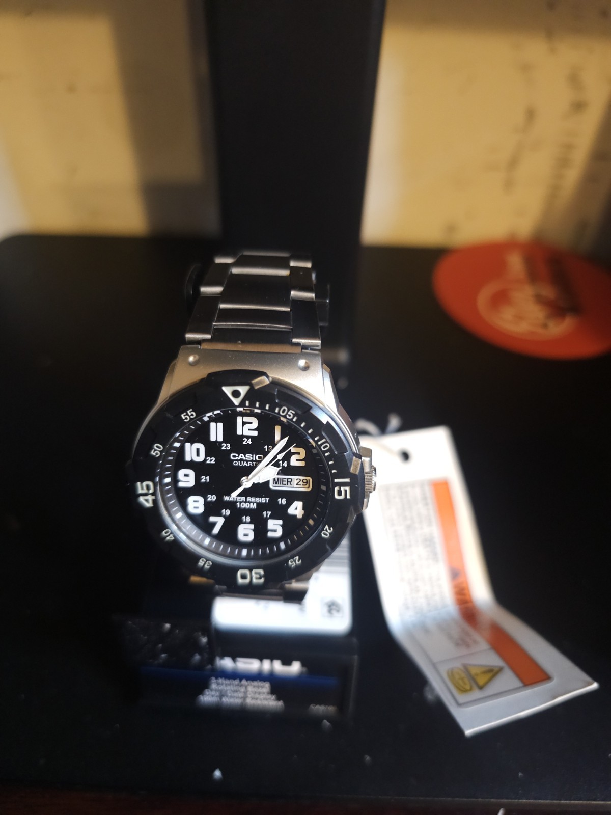 Casio Men’s Analog Quartz Day/Date 100m WR Black Dial Steel Bracelet w/ Box