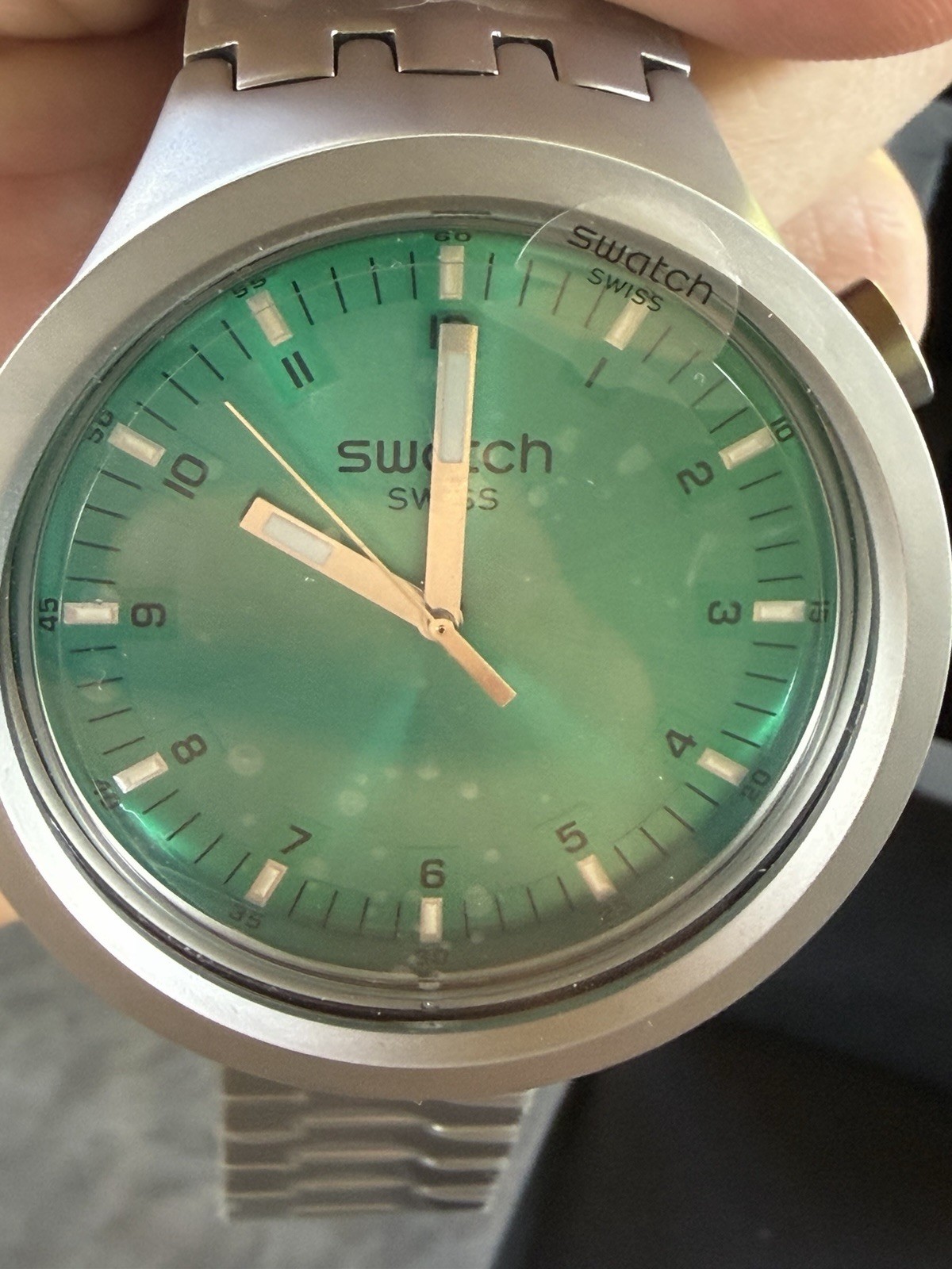 New Swatch Irony Big Bold AQUA SHIMMER Men Steel Watch 47mm SBO7S100G $230