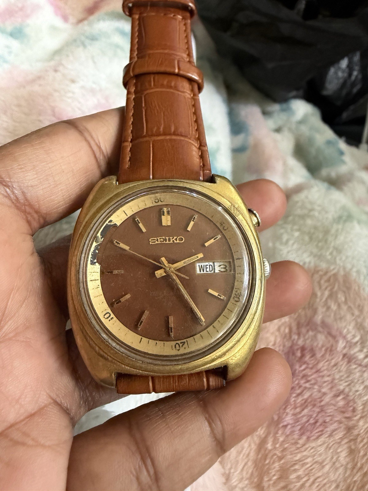 Seiko Bell-Matic Brown Day Date Dial Automatic Mens Watch Runs 4006-6037