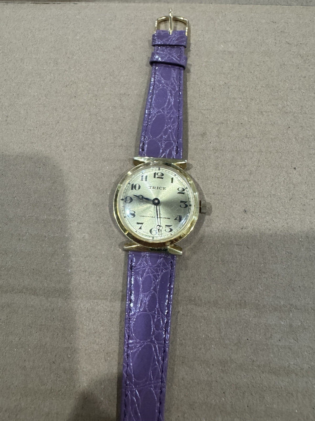 TRICE Manual Wind 17J Analog Silver Dial Purple Leather Strap Gold SS 33mm