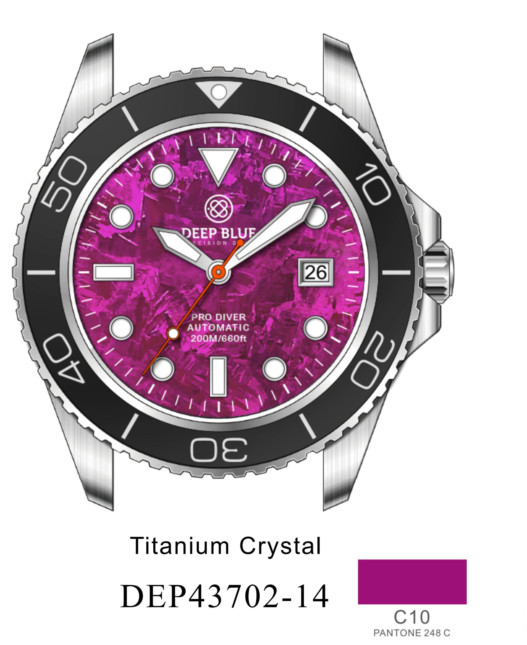 DEEP BLUE PRO DIVER 200 PURPLE TITANIUM CRYSTAL DIAL 42.5MM AUTO DIVE WATCH NEW