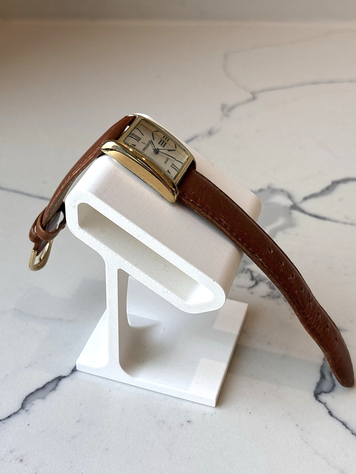 Peugeot Women’s Tank Watch Blue Hands Leather Band, Gifts for Her