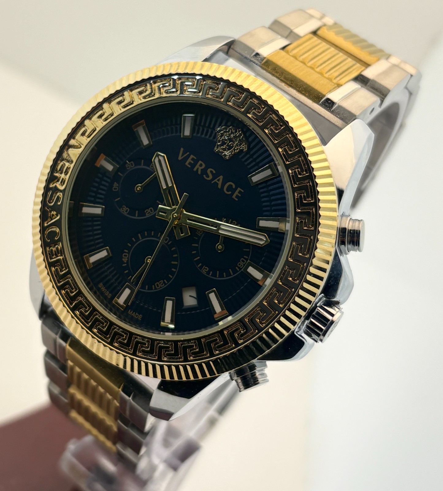 Refurbished Versace Greca Action Chrono Quartz Black Dial Two-Tone Wristwatch