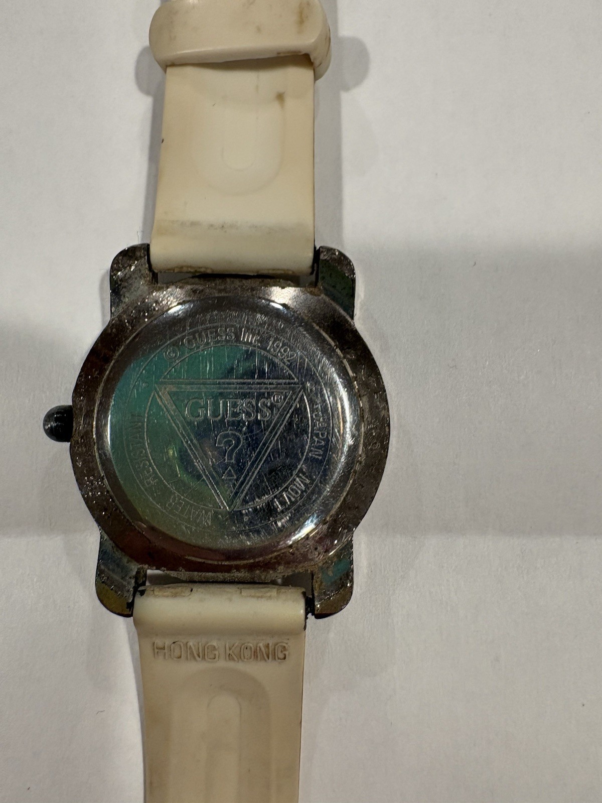 Vintage GUESS Watch White Plastic Rubber Band Needs Battery