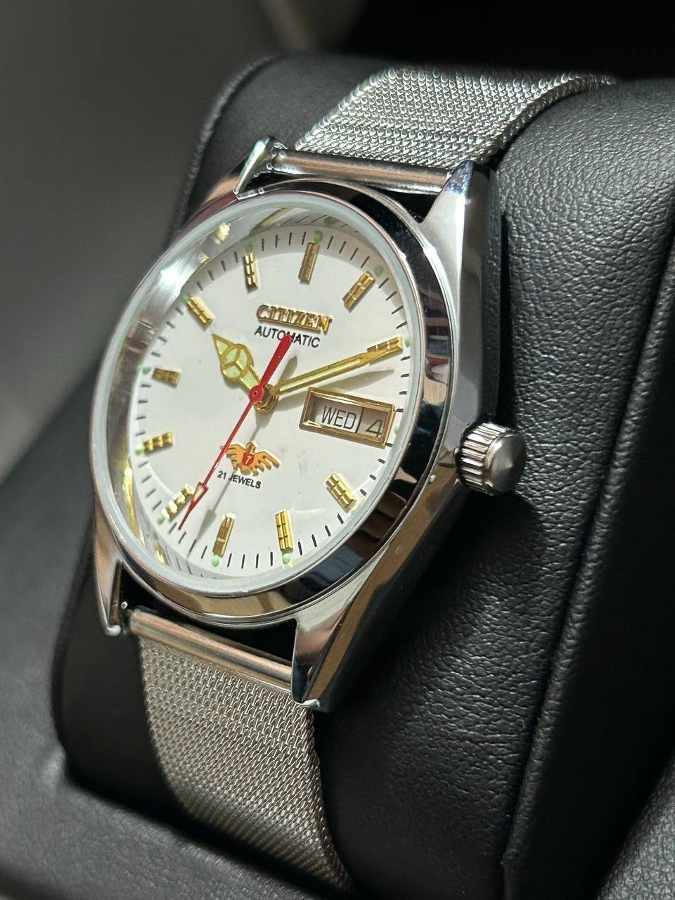 Vintage Refurbished Citizen White Automatic Day/Date Japan Mens Wrist Watch37MM