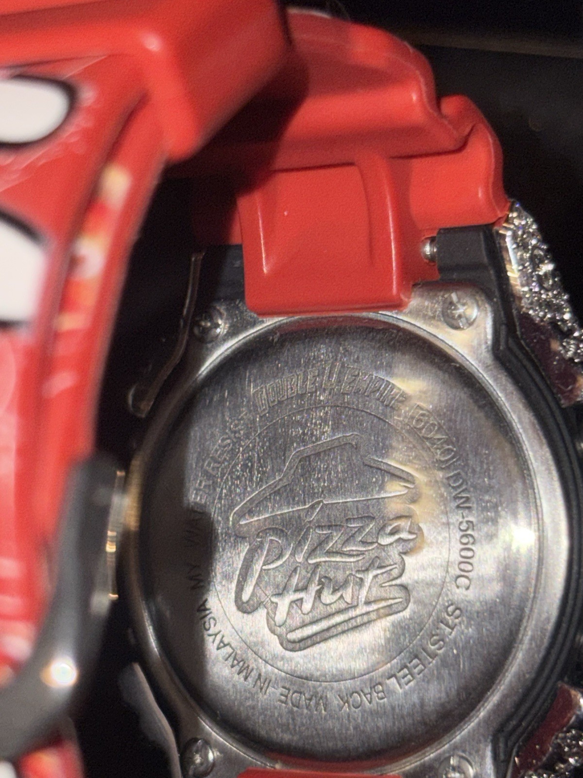 Casio G-SHOCK DW-5600 Pizza Hut Digital Quartz Red Resin with Moissanite Face