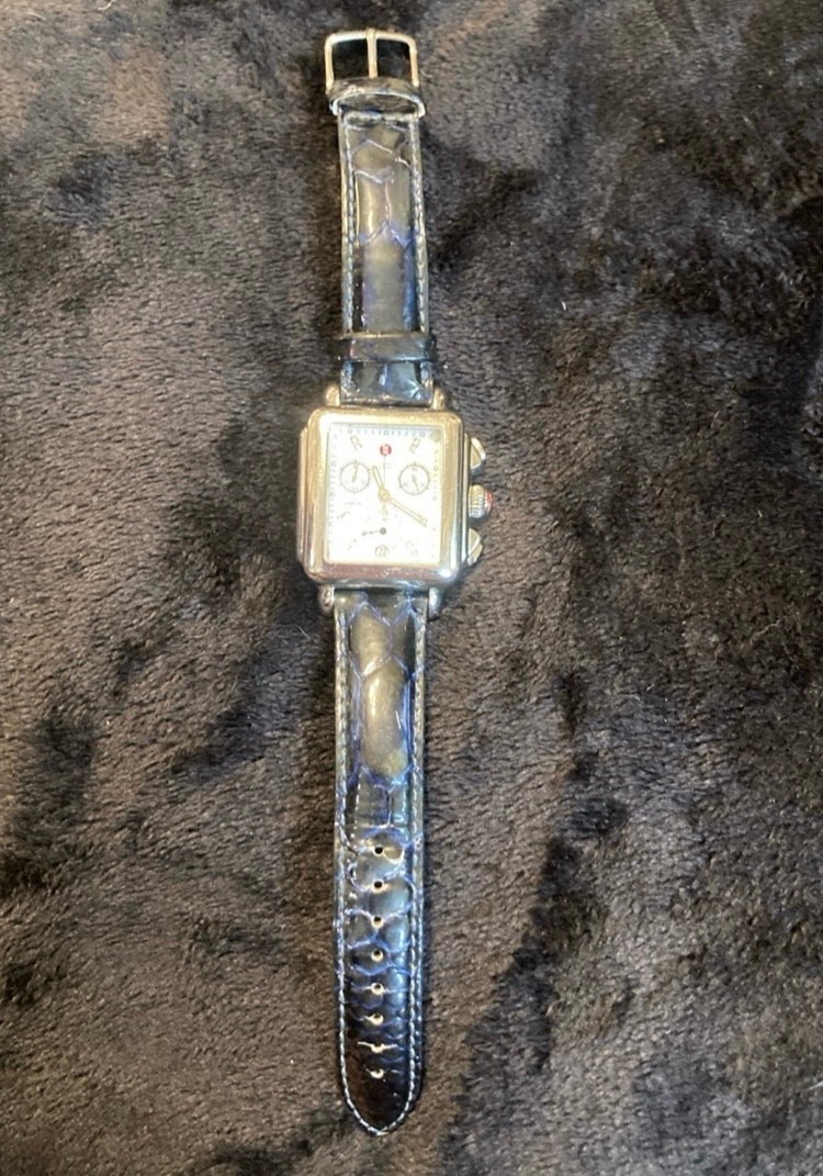 MICHELE Deco Chronograph Women’s Watch 33mm White MOP Diamond Dial Swiss Quartz