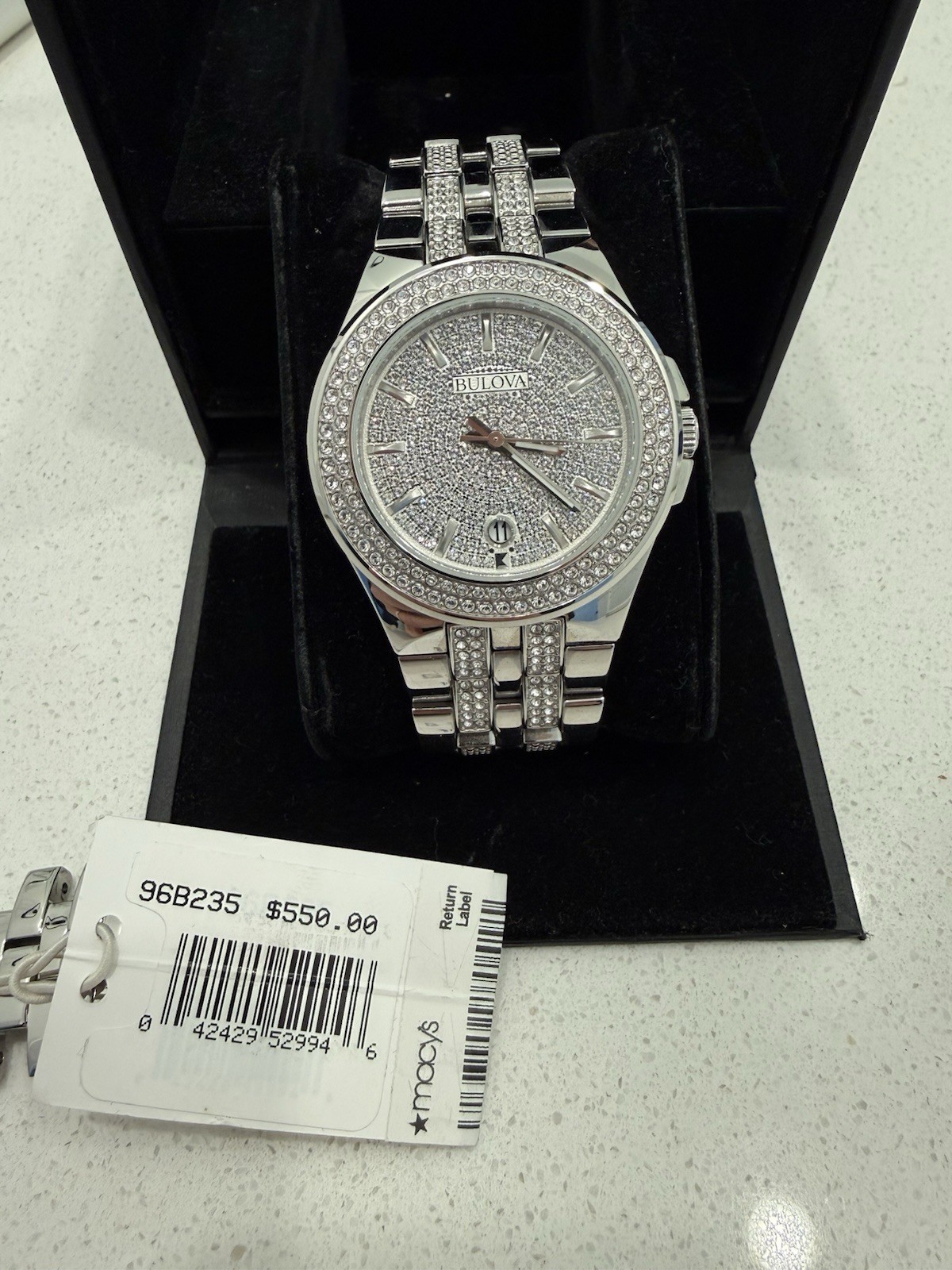 Bulova Phantom Mens Crystal Quartz Silver Stainless Steel Watch 42 MM 96B235