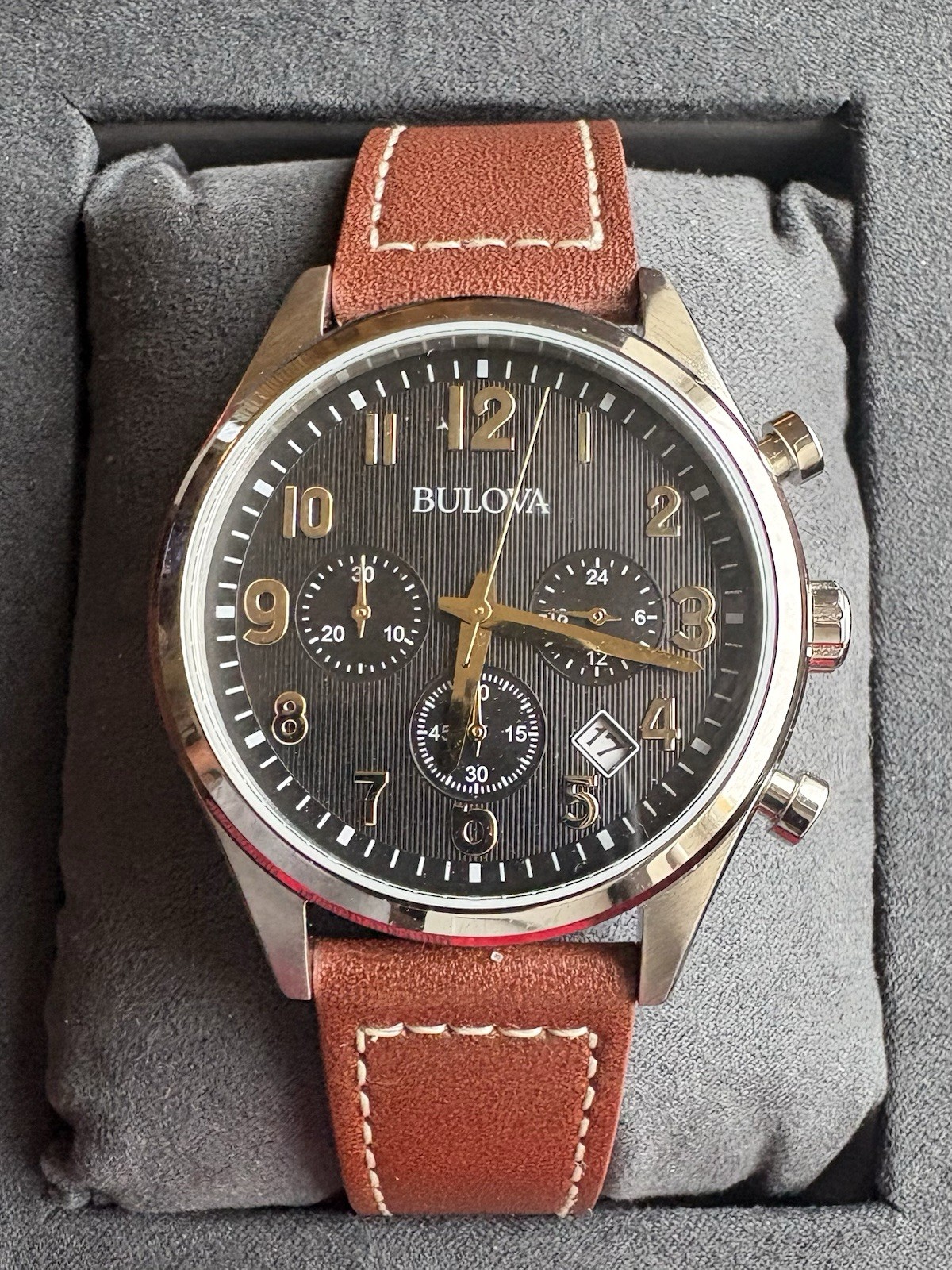 Bulova Men’s Classic Stainless Steel 6-Hand Chronograph Quartz Leather Strap