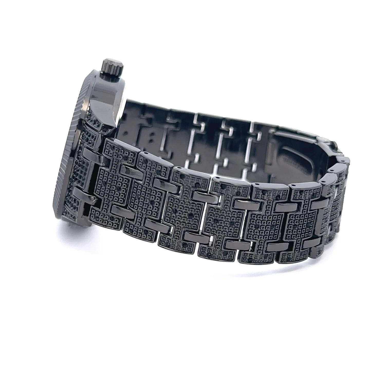 Black Iced Out Men’s Watch Quartz Movement Hip Hop Style 44mm