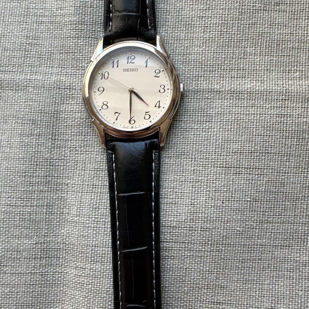 SEIKO 7N01-7141 Watch Men’s Quartz Ivory Dial Black Band