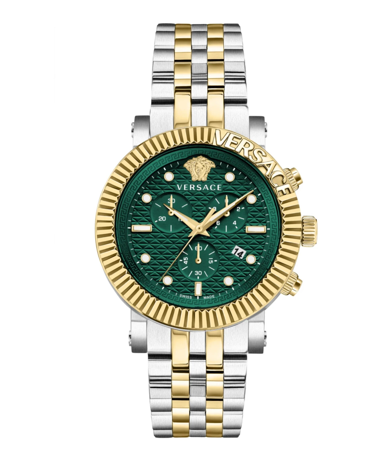 Versace V-Chrono Quartz Green Dial Two Tone Stainless Steel Mens Watch VESQ00722