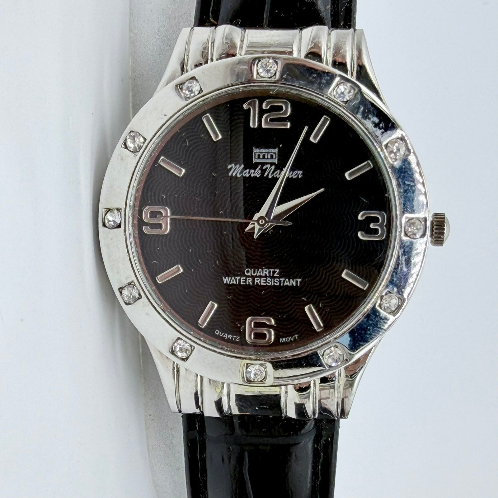 Mark Naimer Celebrity Couples Unisex Quartz Leather Black Crystal Watch Set