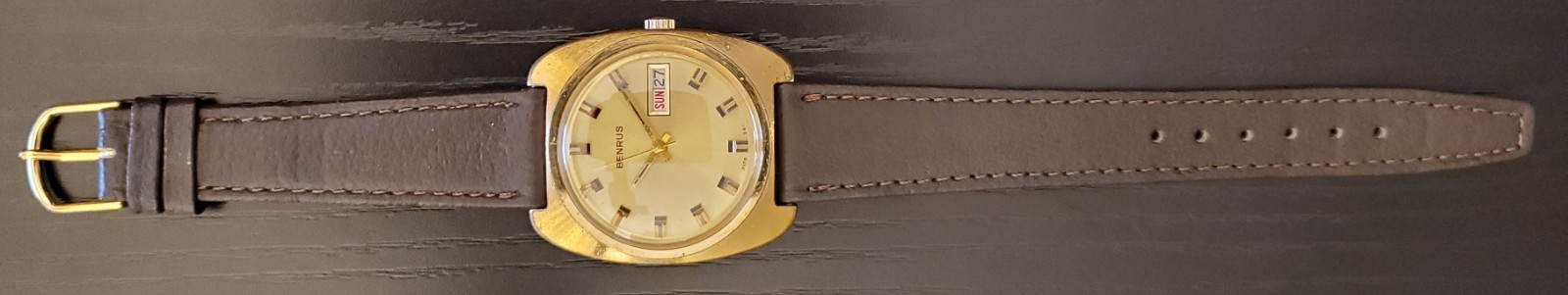 Vintage 1970s Benrus Ref. 3135 361 Gold Plated Manual Wind Watch, Stem Issue