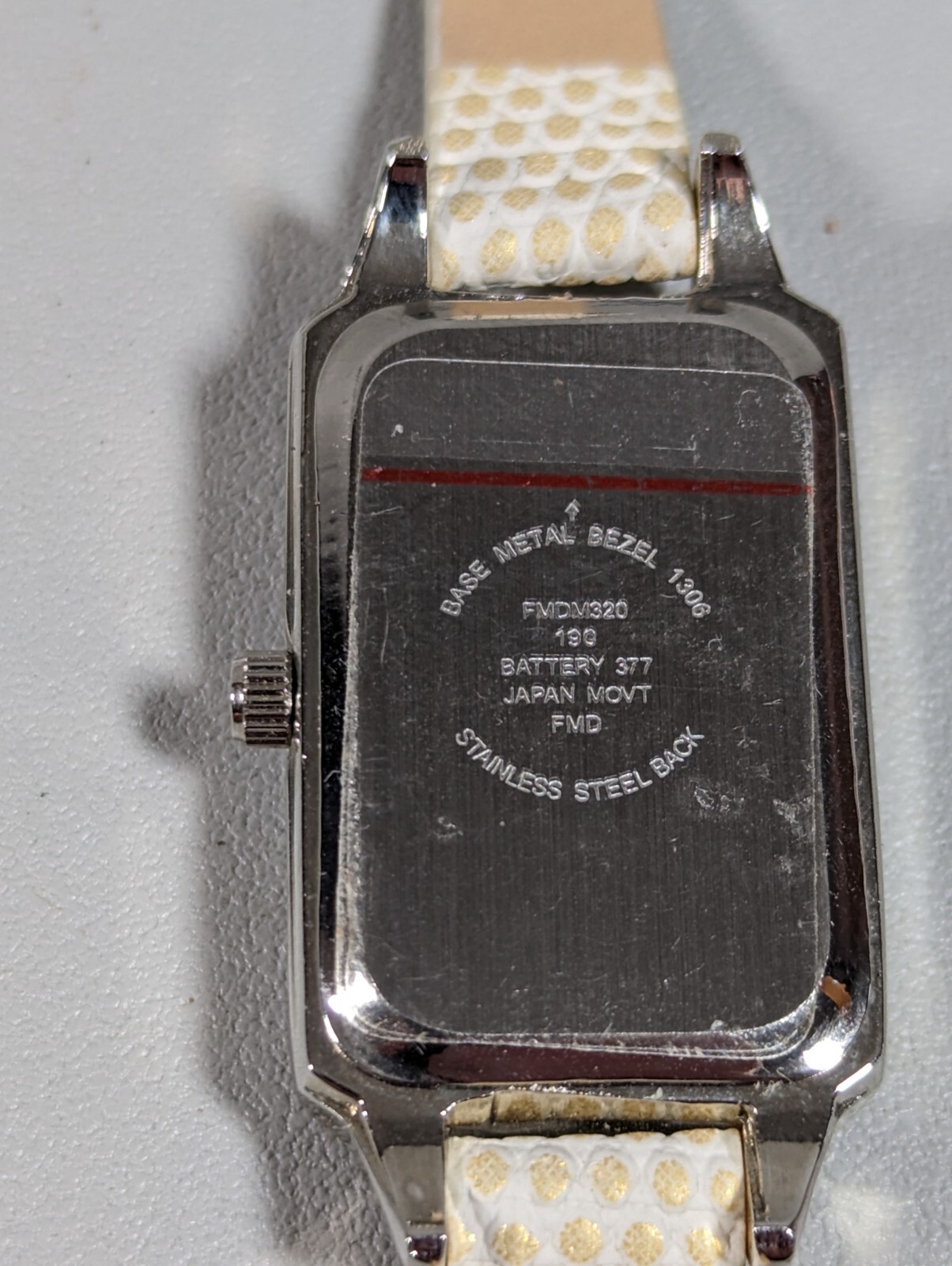 Silver Tone Dial Rectangle Case White Faux Leather Band Watch