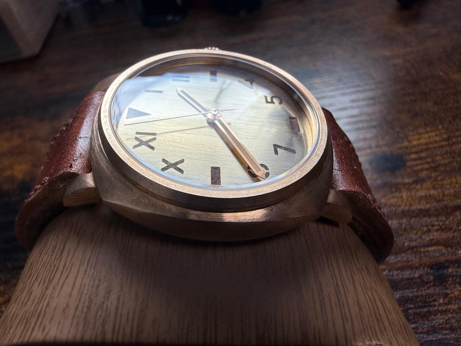 Bespoke bronze built Watch Nh35 Automatic Movement Handmade strap