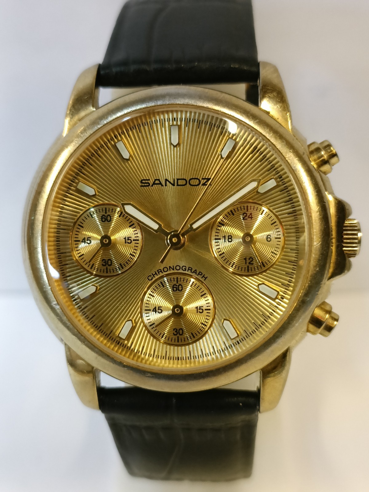 SANDOZ CHRONOGRAPH QUARTZ GOLD DIAL 89410 MEN’S WORKING CONDITION