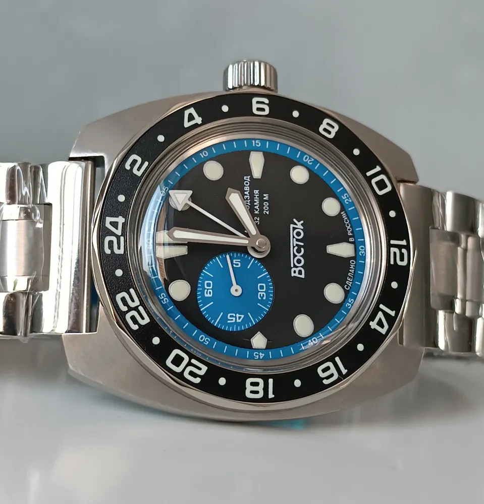 Vostok Amphibia 17034B GMT Watch Batman Automatic USA Seller