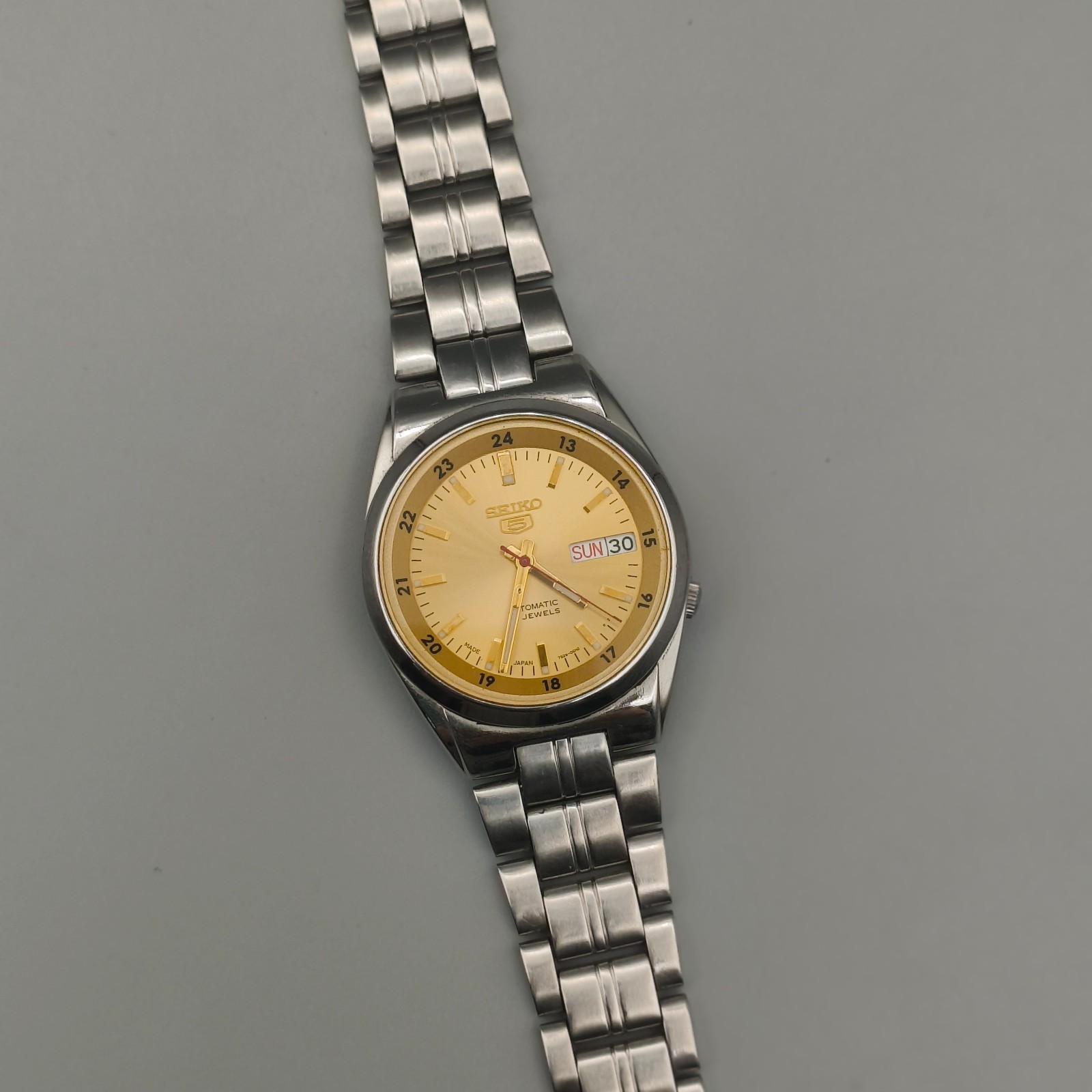 Vintage Seiko 5 Automatic 7S26 Golden Railway Time Watch Japan