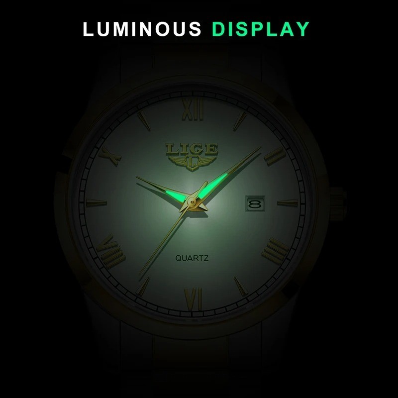 LIGE Original Fashion Watch For Men Stainless Steel Date Quartz Men Watch Waterp