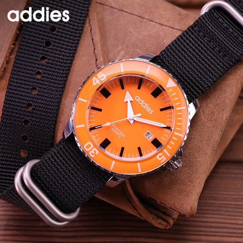 44MM ADDIESDIVE Quartz Diver Sports Watch Men’s Nylon Waterproof Luminous NEW