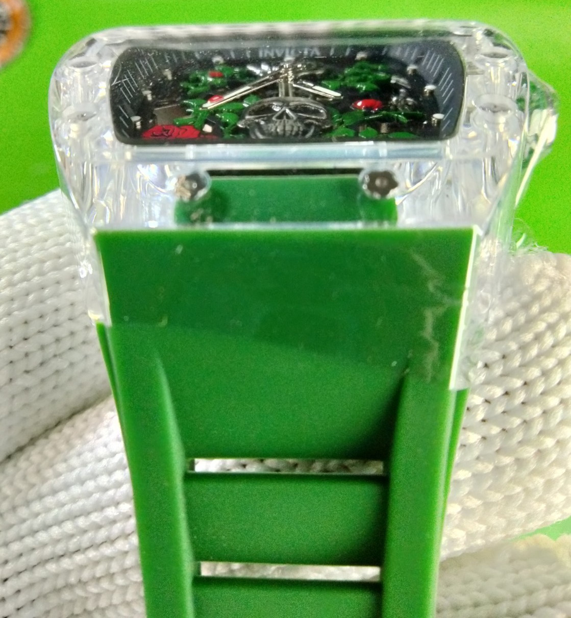 Invicta Roseskull Artist Automatic Men Watch 69497 K9 Glass Case Grn Strap WR30M