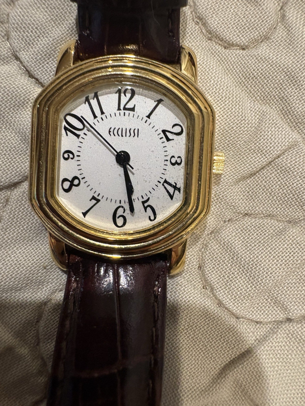 Ecclissi Women’s Quartz Watch Gold Tone Square Dial Leather Band