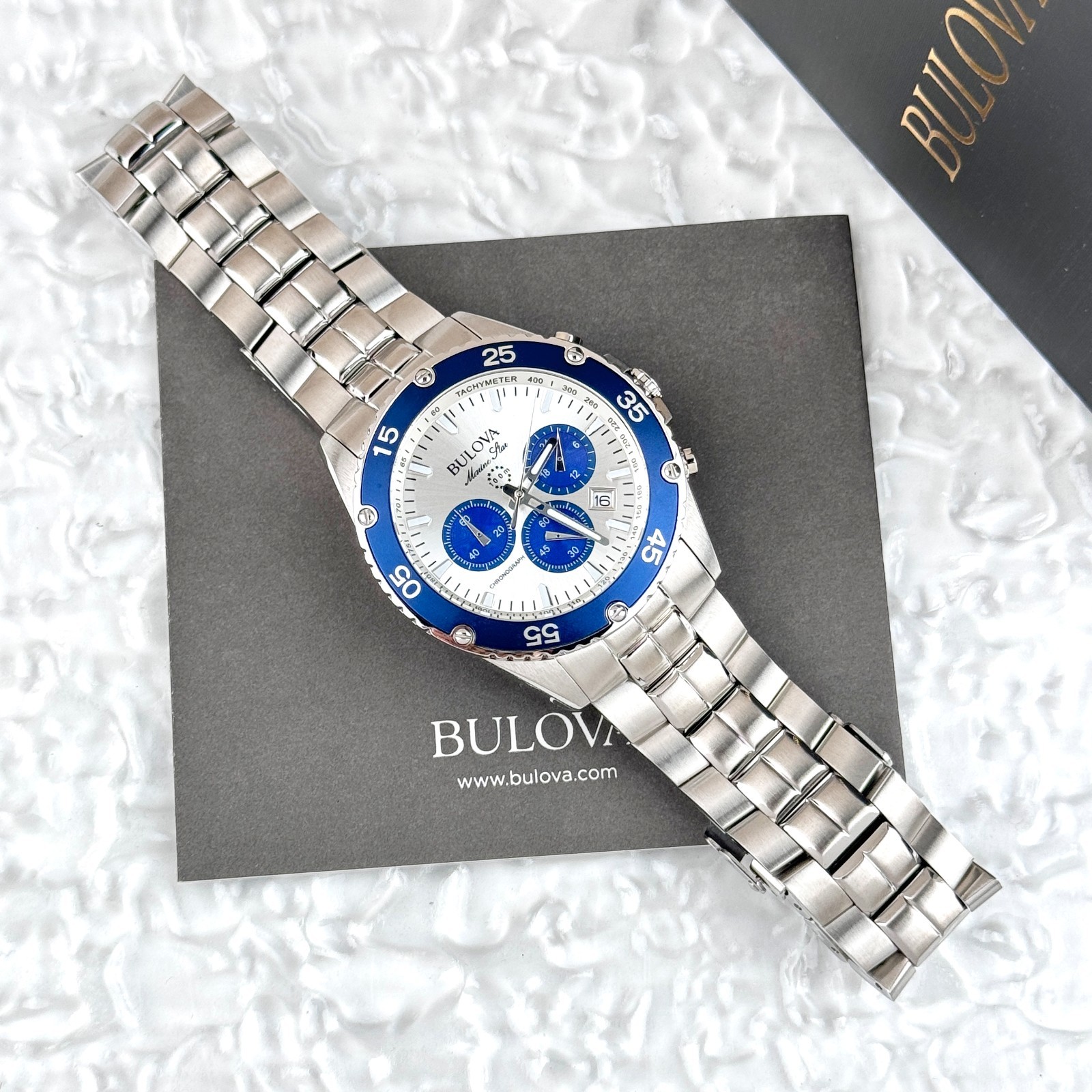 Bulova Marine Star Chronograph Silver Dial Stainless Steel Men’s Watch 98B423
