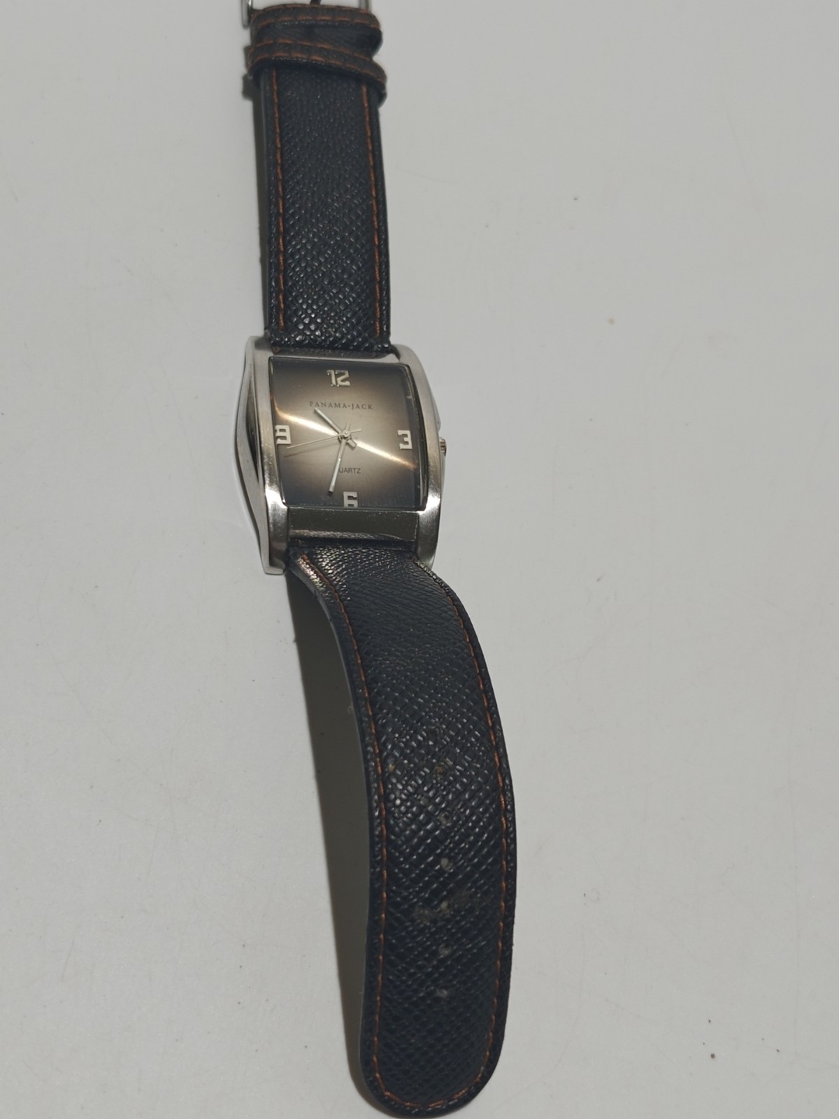 Vintage Panama Jack Ocean Side Mens Wrist Watch Silver Bronze Dial Leather Nice
