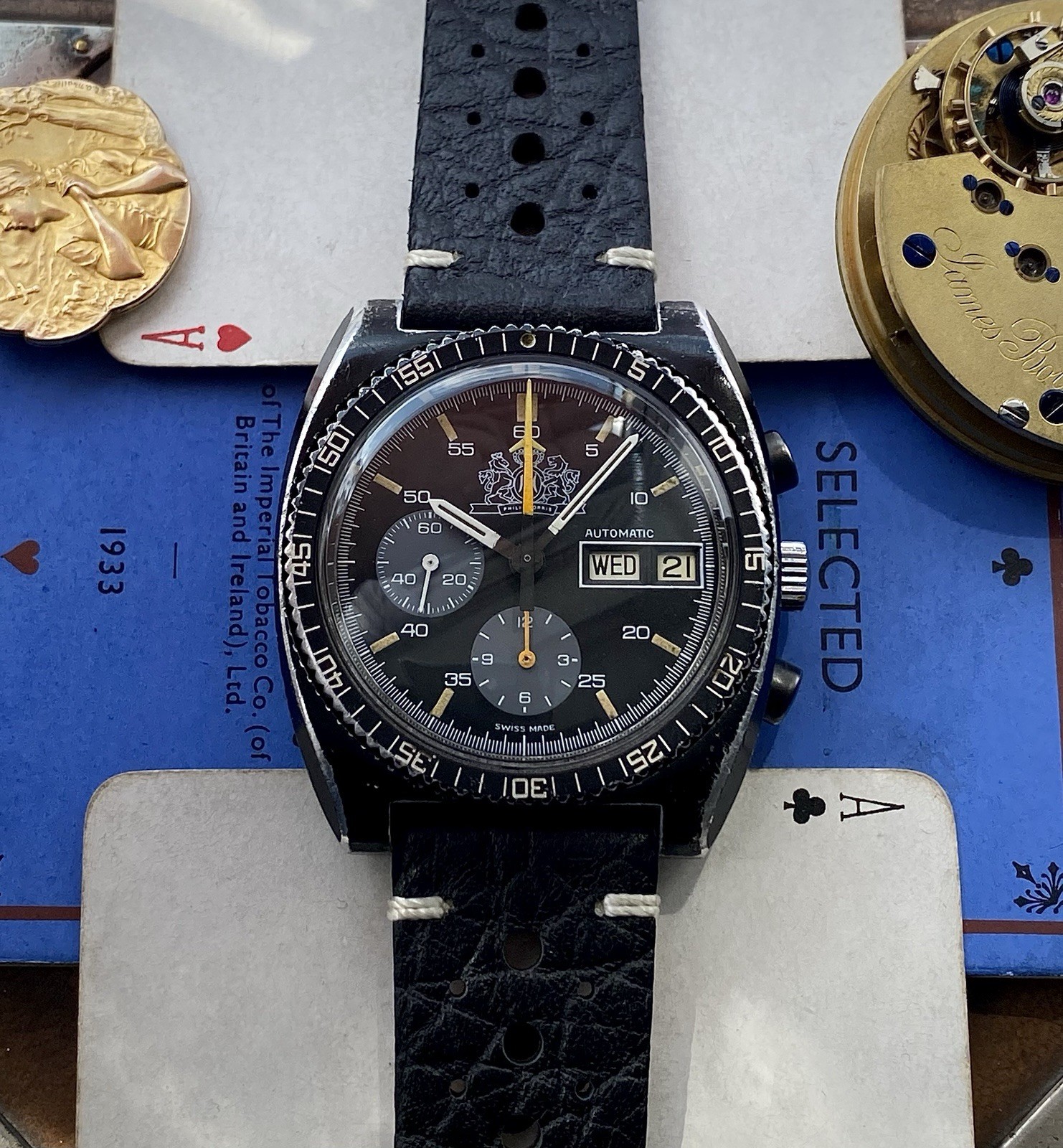 1974 Lemania Chronograph 5012 Philip Morris McLaren F1 team watch Aluminium PVD