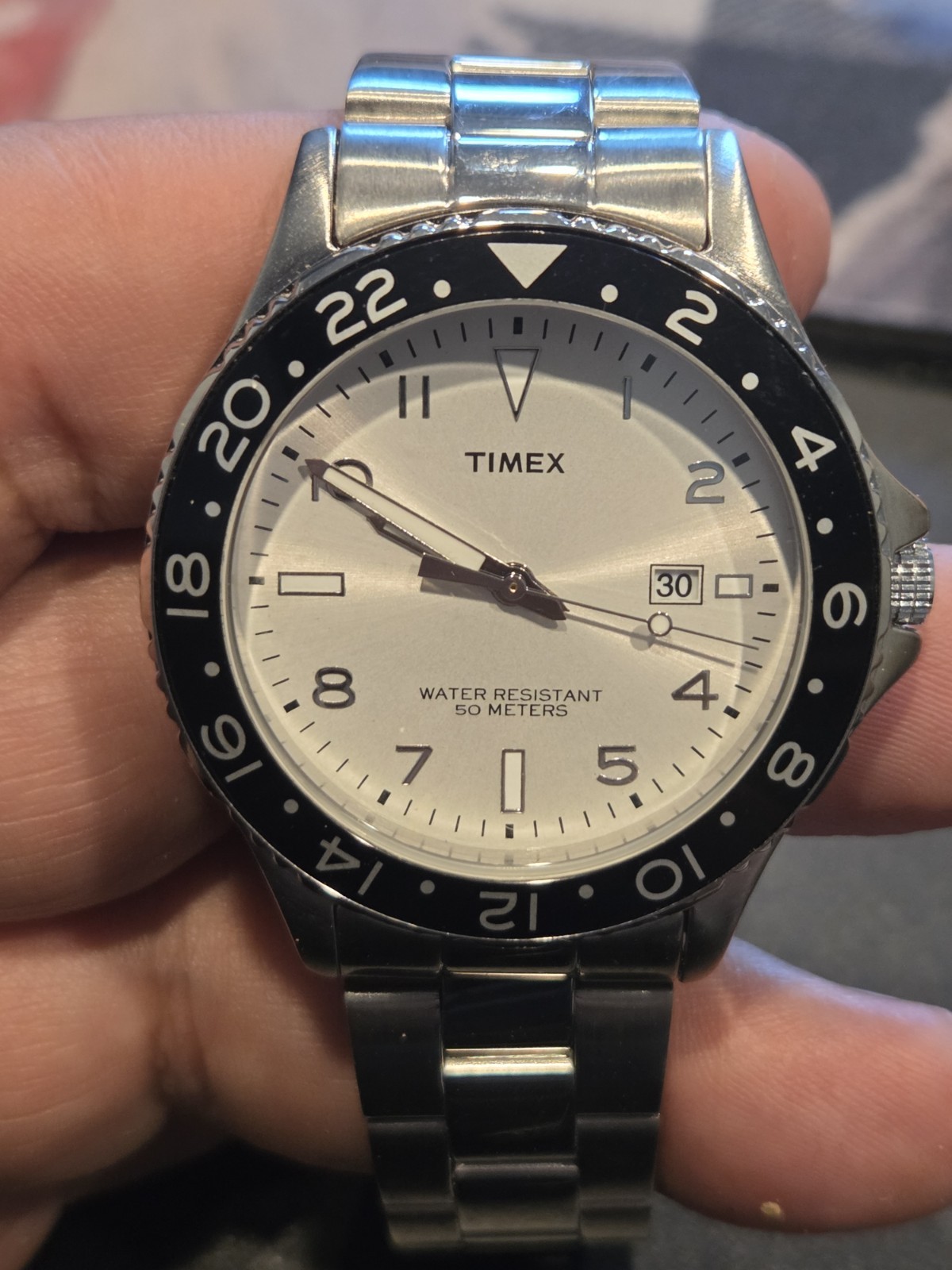 Timex Kaleidoscope Dive Watch Men 42mm Silver Dial Steel Date T2P027 EUC C122A