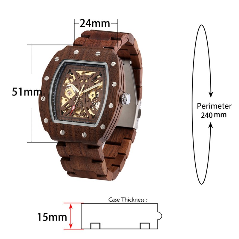 Men’s Wood Automatic Watch Full Wooden Bracelet Wristwatch Folding Clasp Gifts