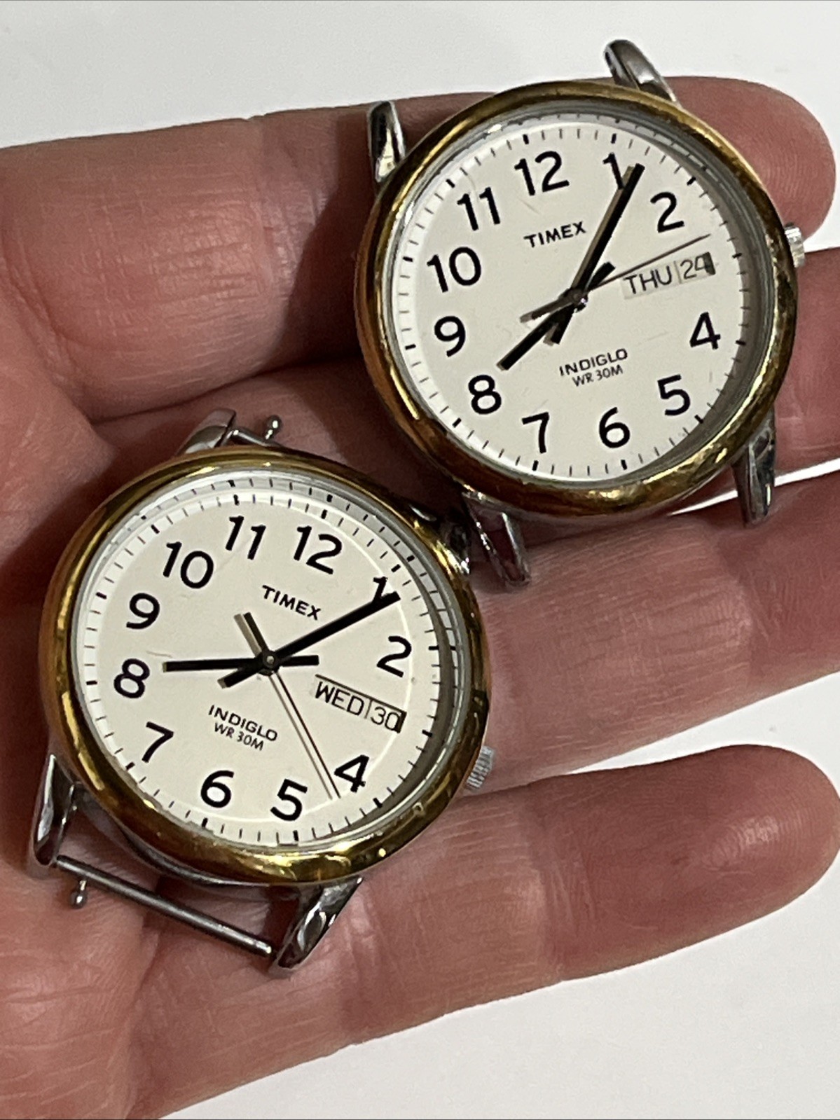 2 Timex EASY READER Indiglo WR30M Mens Watches No Bands Need Batteries