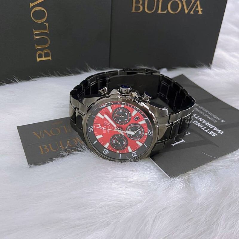 Men New Bulova Classic Red Marine Star Stainless Steel 98B350 Watch (43MM)