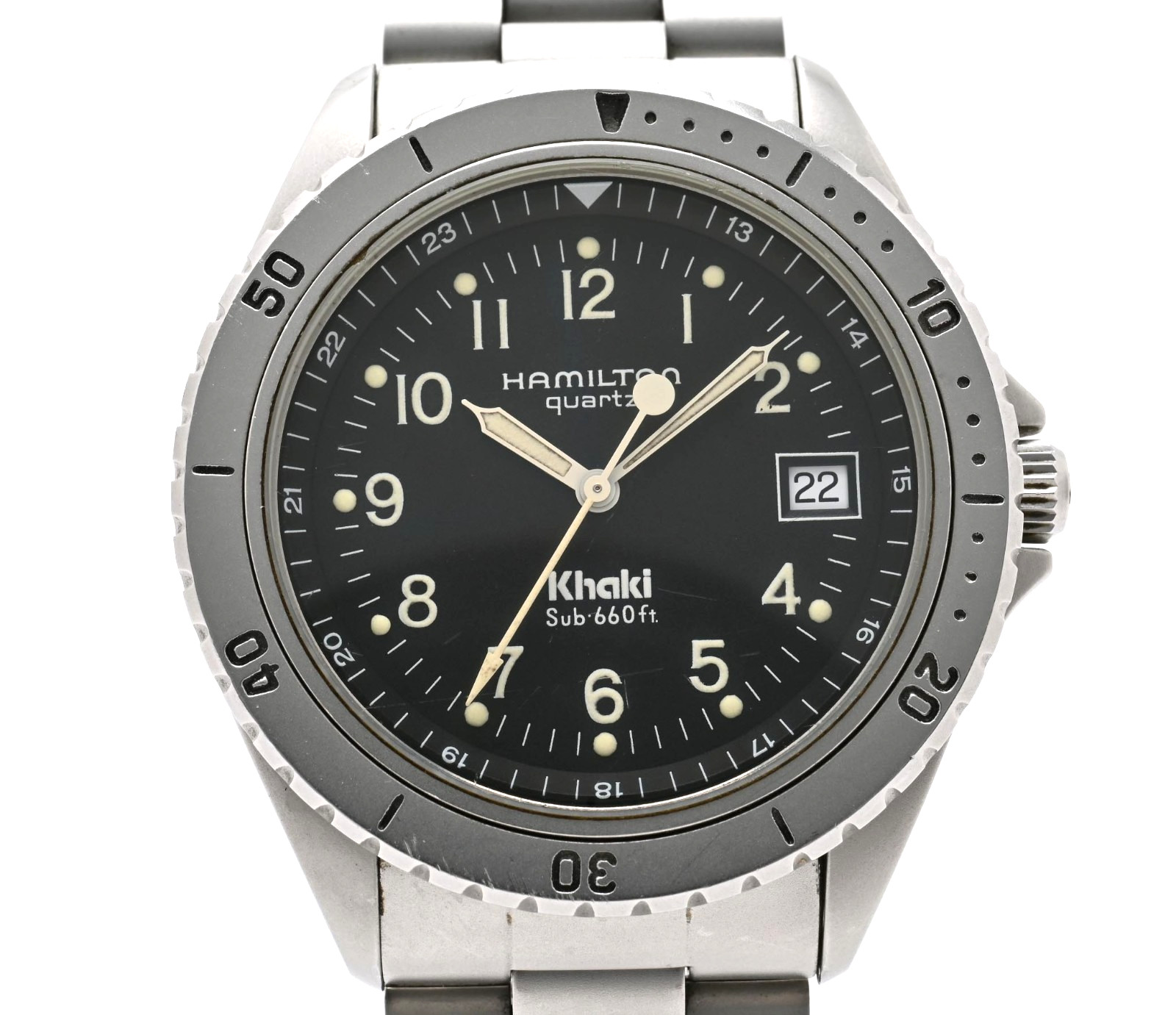 HAMILTON Khaki Sub 9745B 660ft Black Dial Quartz Men’s Watch JAPAN