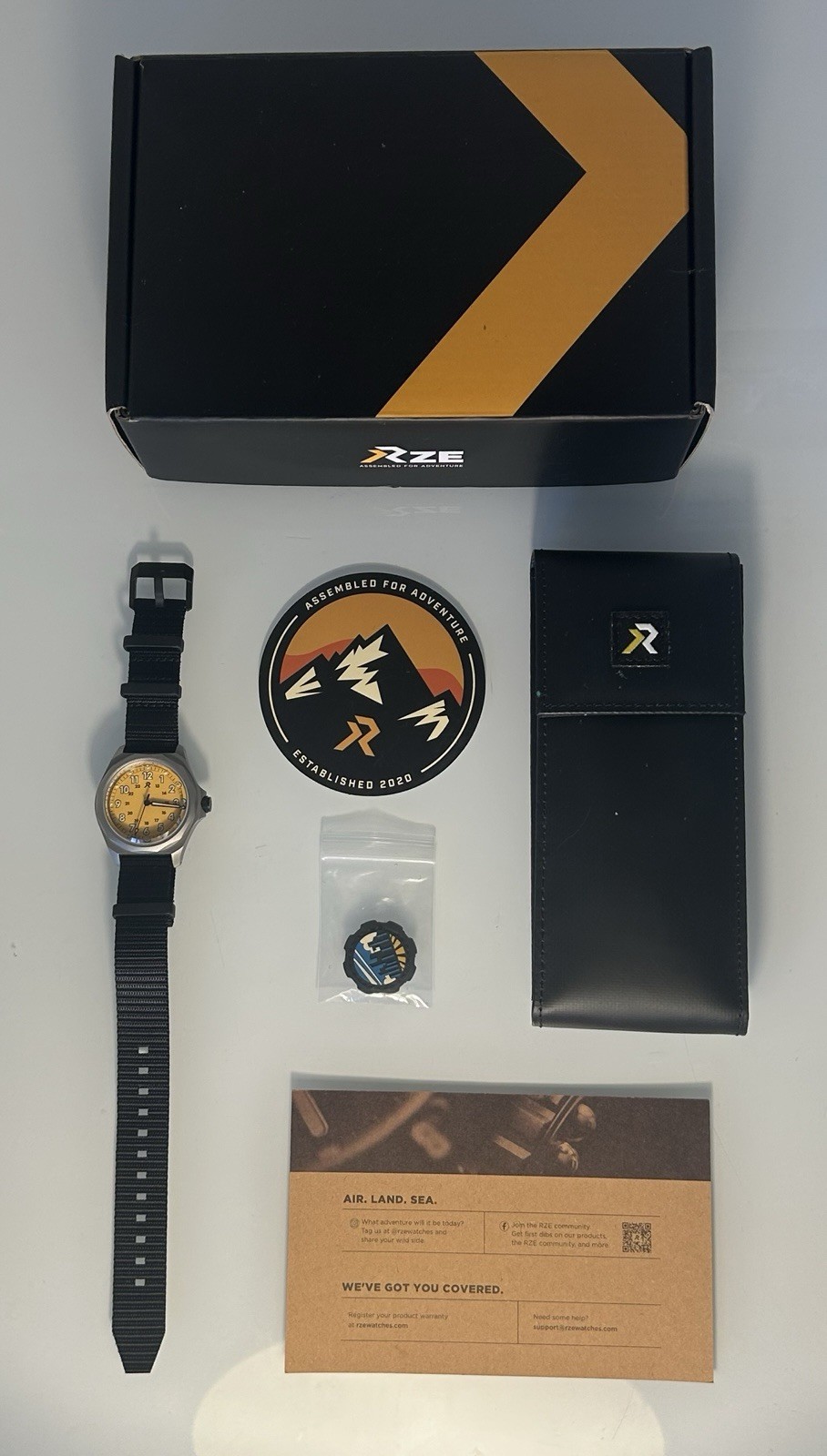 RZE Urbanist Titanium Quartz Watch Yellow Dial Black Nylon Strap 36mm Box