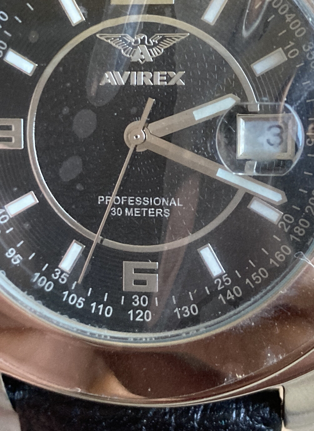 Avirex Professional 30 M Wristwatch Three Hand Collection Leather Band 65001G1