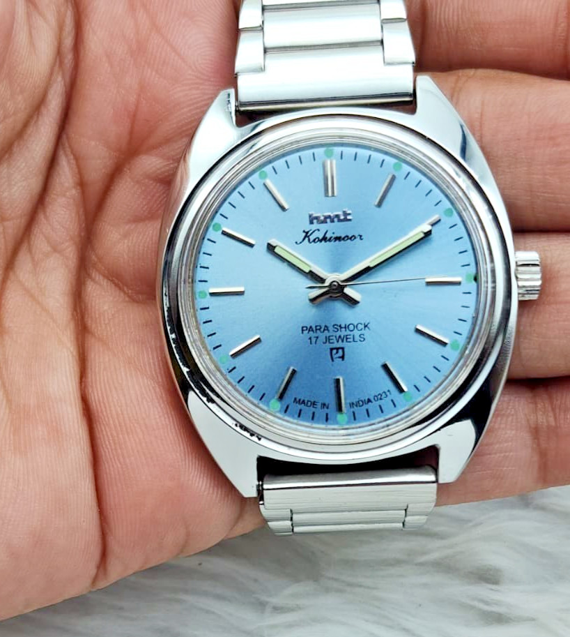 HMT Kohinoor Blue Dial Mechanical Watch 17 Jewels Vintage India Men’s Steel