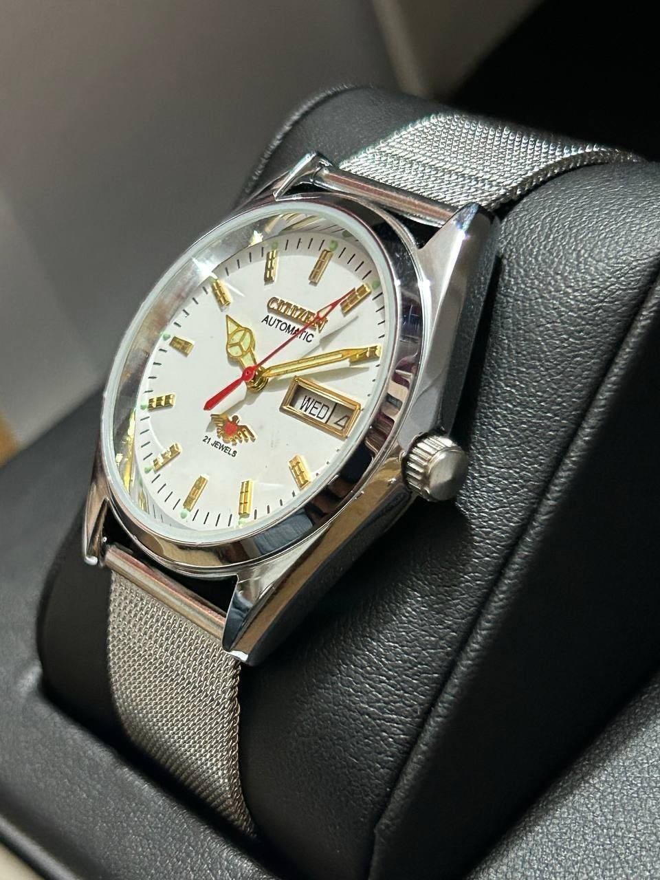 Vintage Refurbished Citizen White Automatic Day/Date Japan Mens Wrist Watch37MM