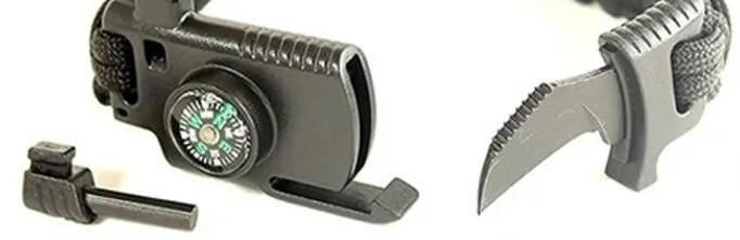 Military Watch Tactical Paracord Buckle Knife Whistle Fire Starter FishLine Hook