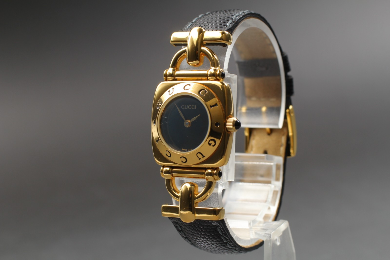 【Near MINT /Box】 Gucci Horsebit 6300L Gold Black Leather Ladies Watch from JAPAN