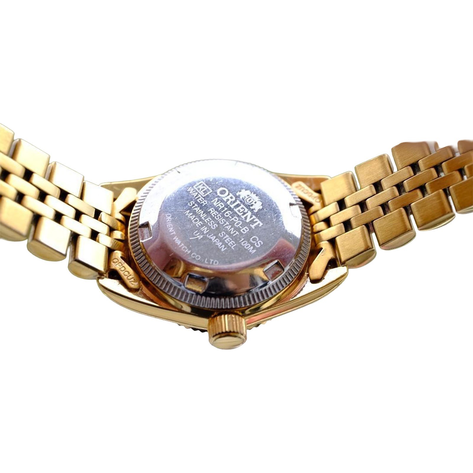 ORIENT President Automatic Ladies Gold Tone Sapphire Watch NR16 Day Date Auth JP