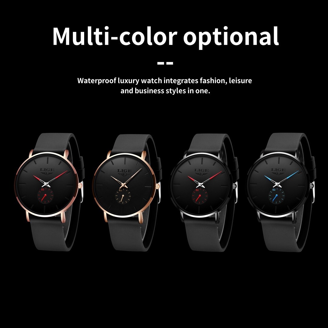 LIGE Men’s Watch Ultra-thin Stainless Steel Quartz Waterproof Luxury Wristwatch