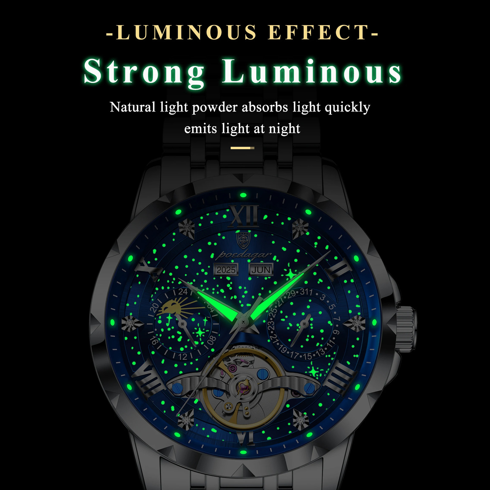 Luxury Men’s Steel Automatic Mechanical Watch, Tourbillon and Case