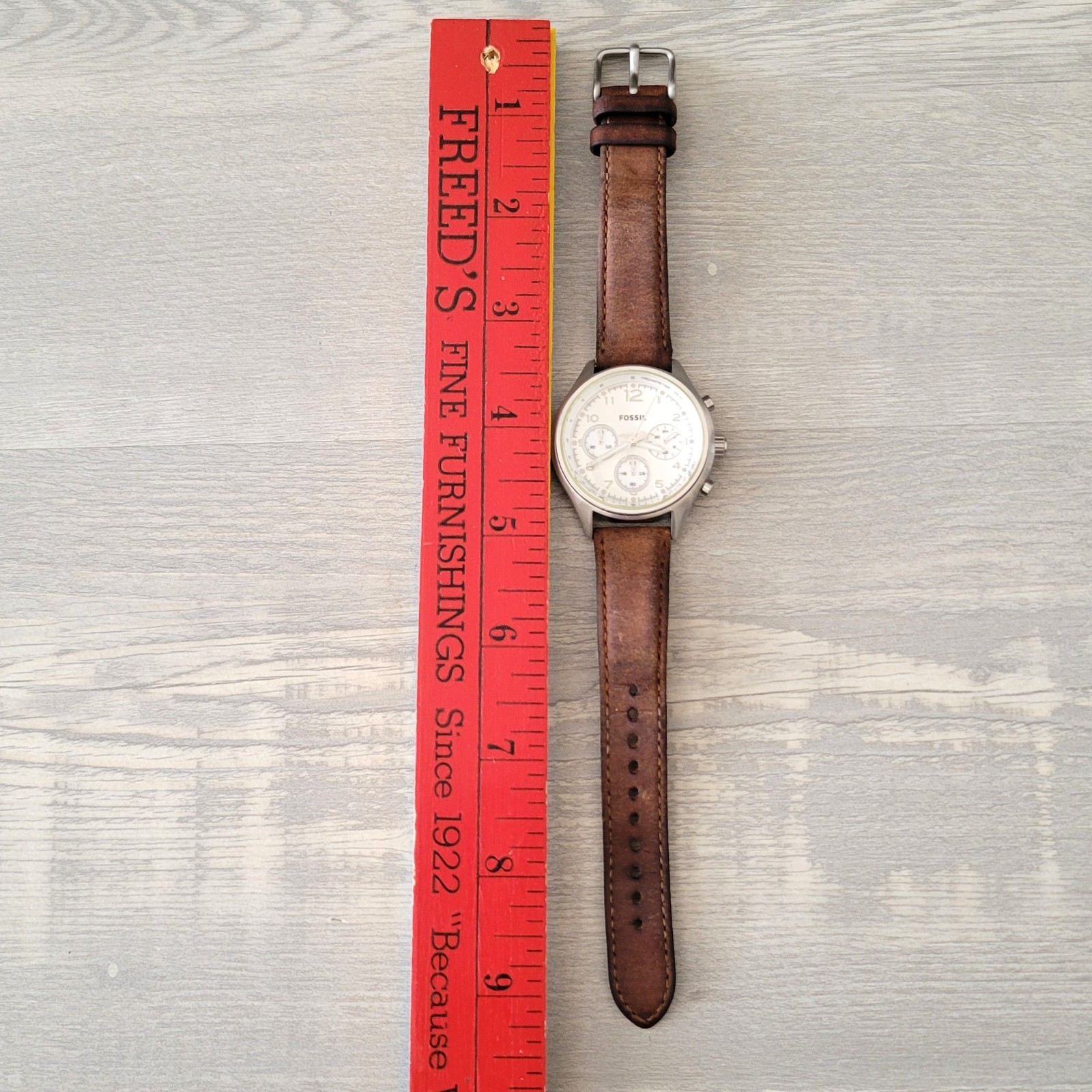 Fossil Flight Chronograph Watch White Dial Brown Leather Band Mens / Unisex EUC